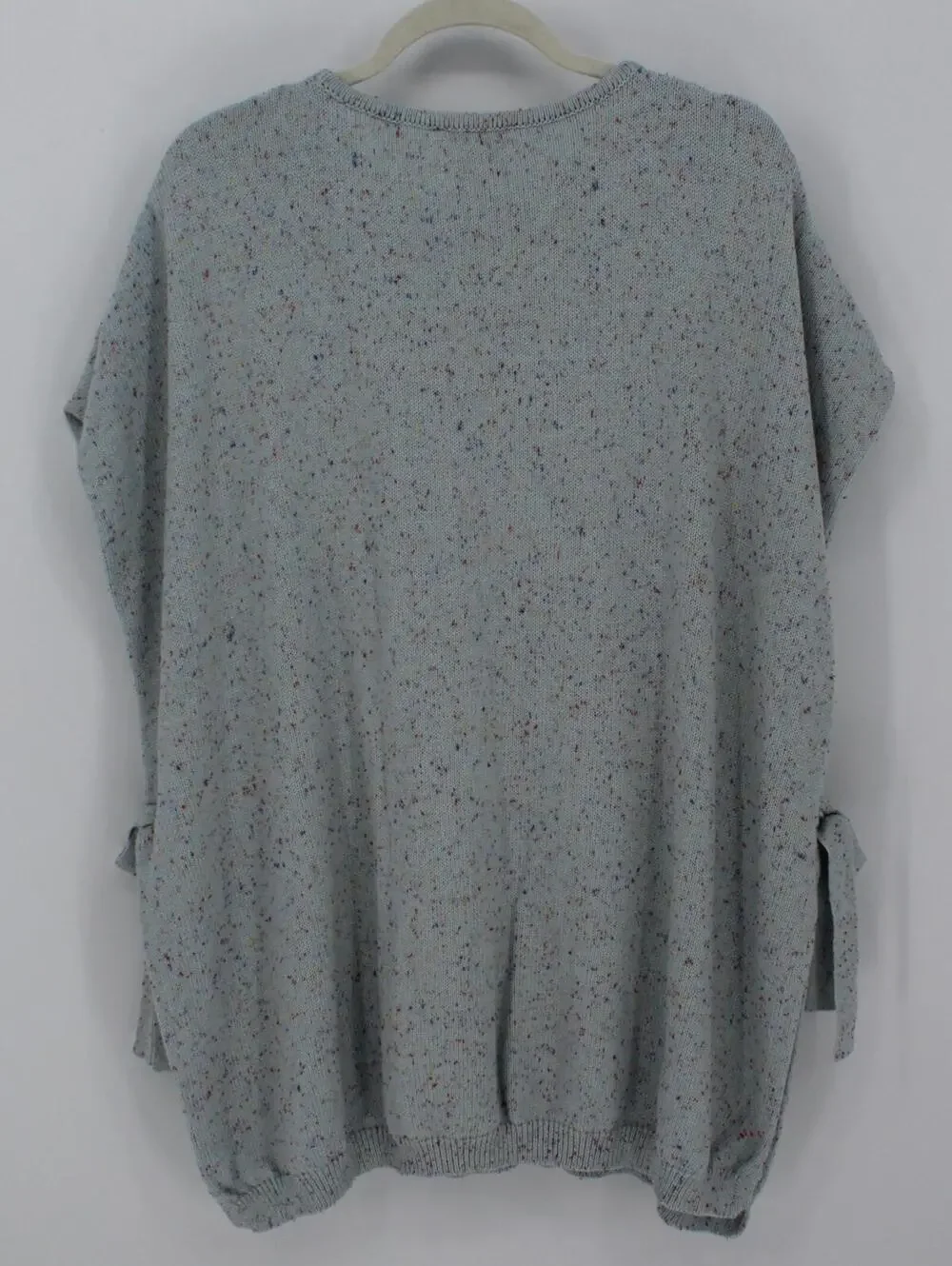 LOFT M/L $70 Light Blue Confetti Speckled Knit Open Tie Side Knit Poncho Sweater